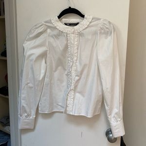 Zara white button down blouse with ruffles
